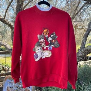 Red 90’s vintage Christmas kitten print sweatshirt